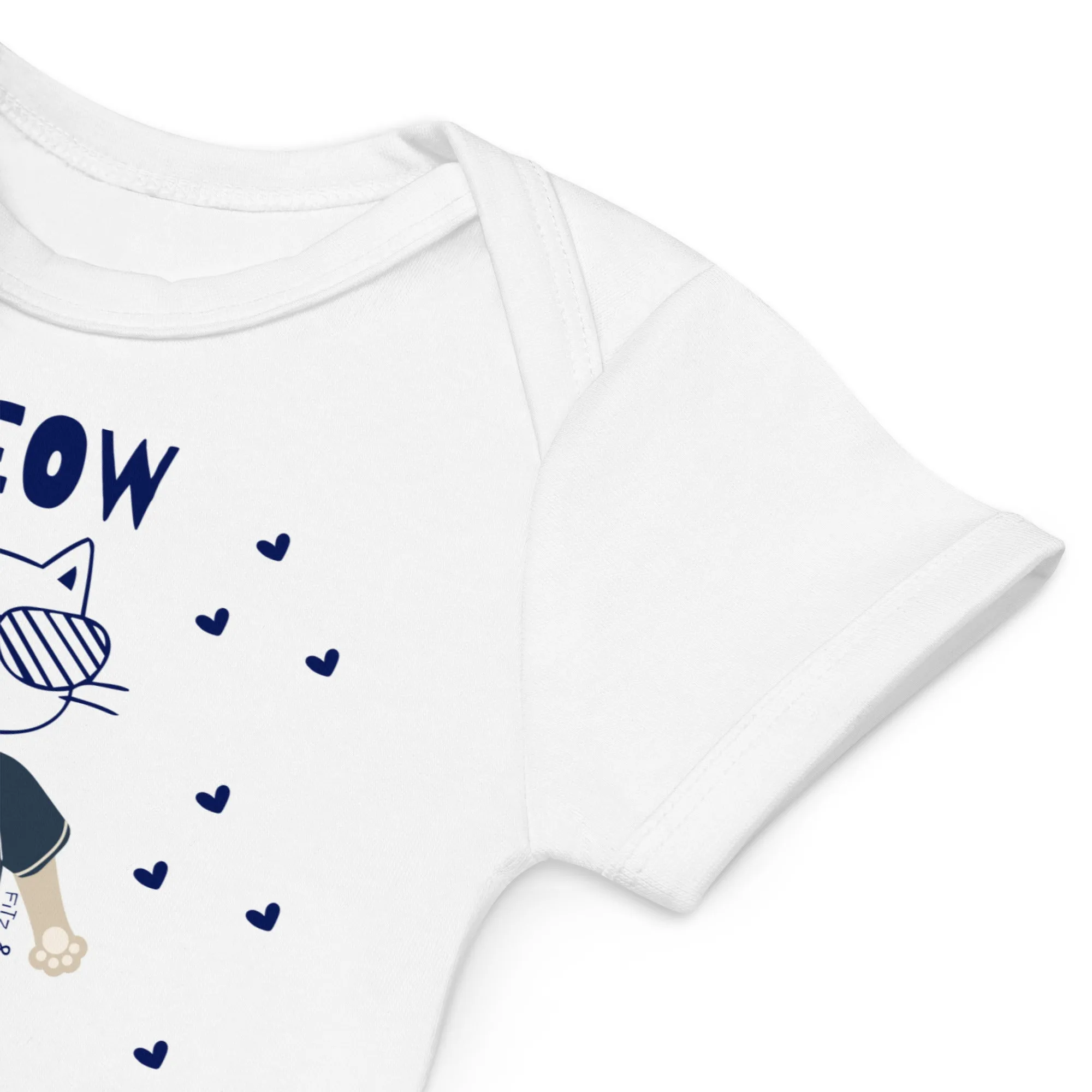 MEOW, Cat themed Organic cotton baby bodysuit