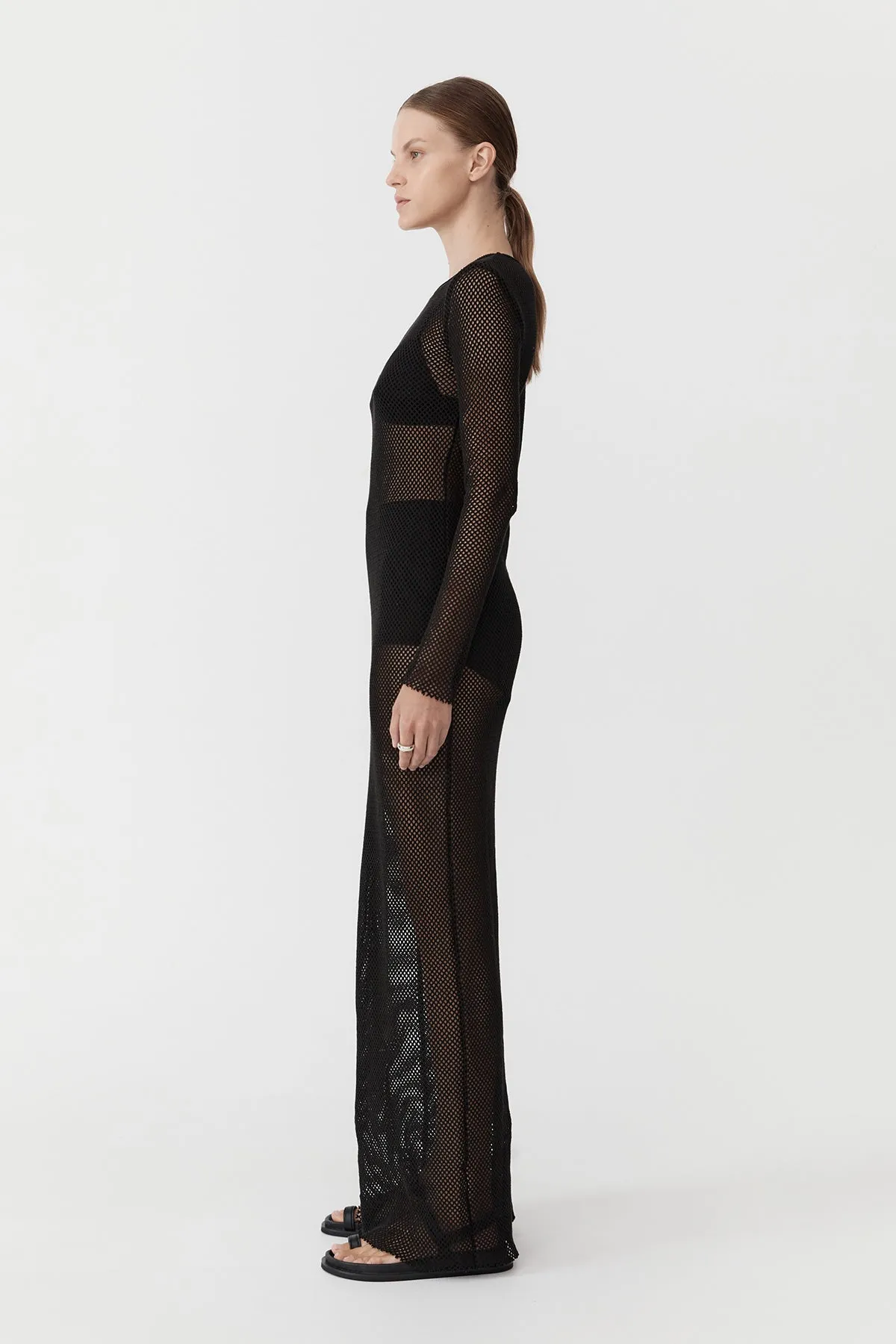 Mesh Long Sleeve Dress - Black