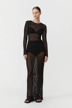 Mesh Long Sleeve Dress - Black