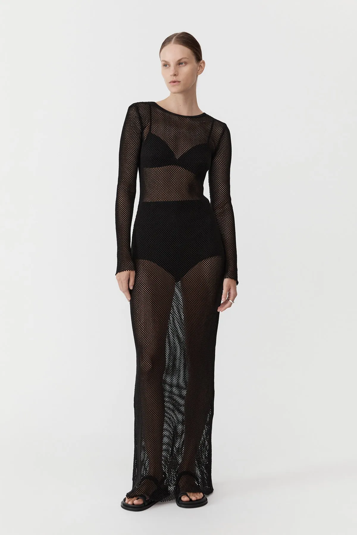 Mesh Long Sleeve Dress - Black