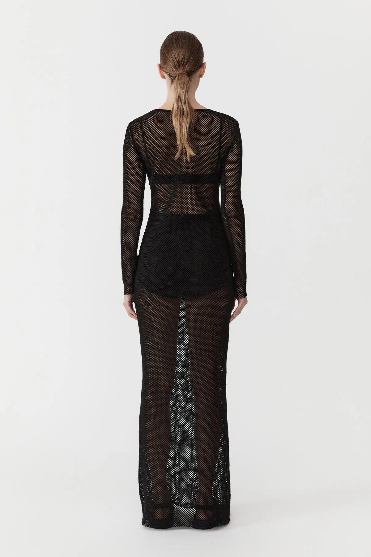 Mesh Long Sleeve Dress - Black