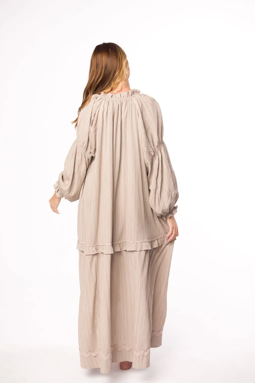 Millie Textured Tiered Maxi Dress in Light Mocha