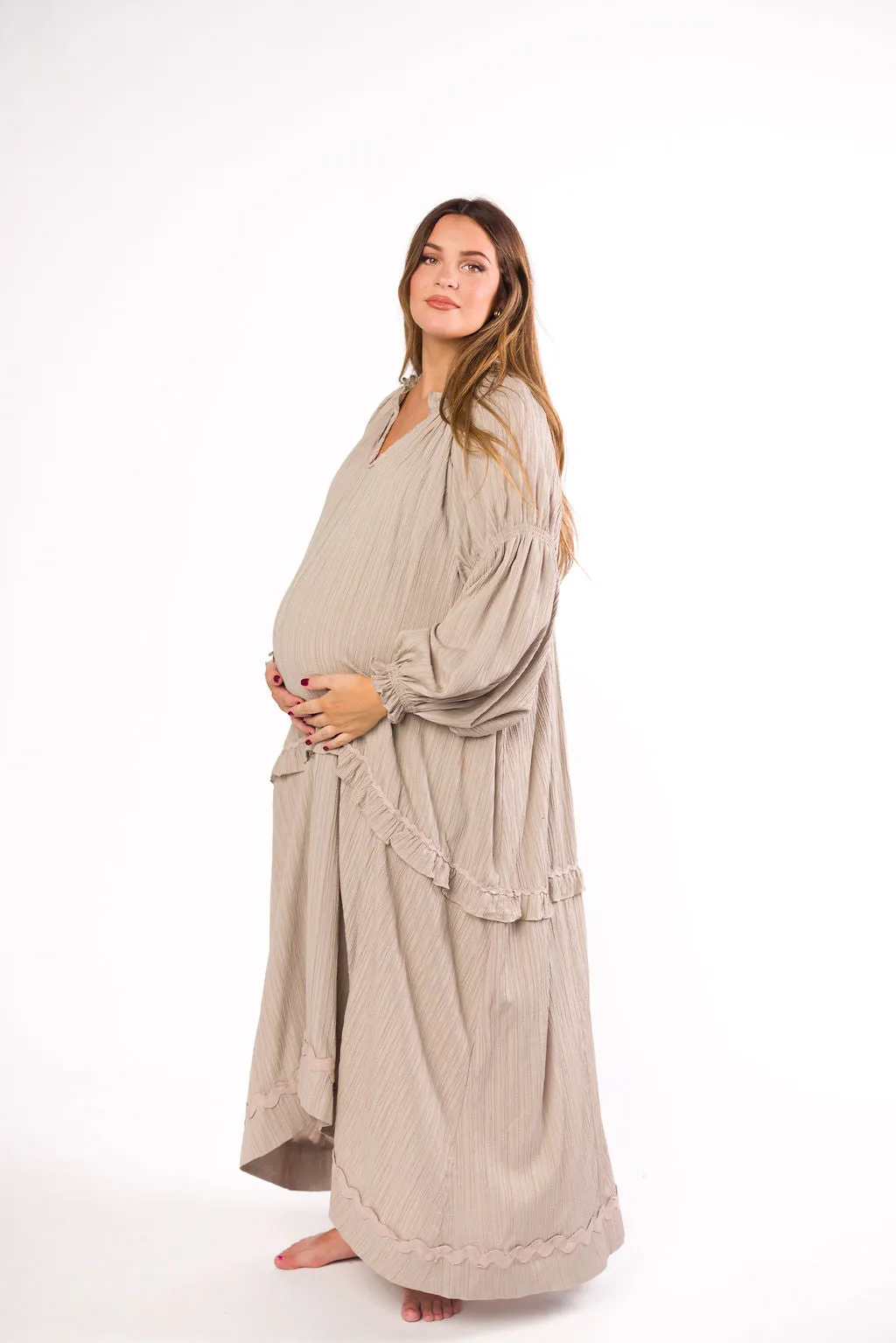 Millie Textured Tiered Maxi Dress in Light Mocha