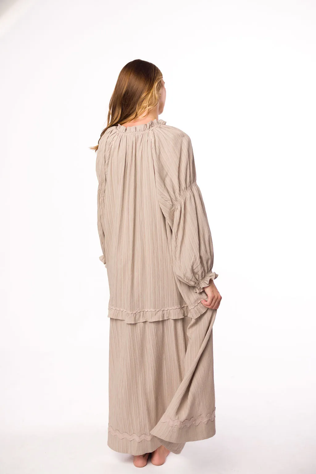 Millie Textured Tiered Maxi Dress in Light Mocha