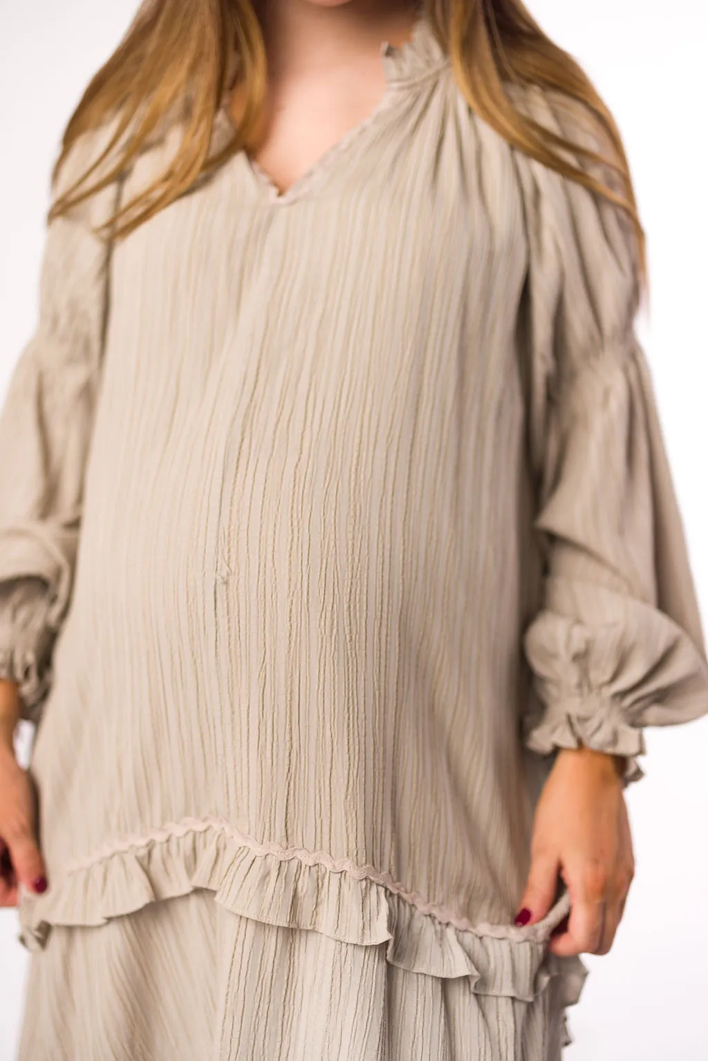 Millie Textured Tiered Maxi Dress in Light Mocha