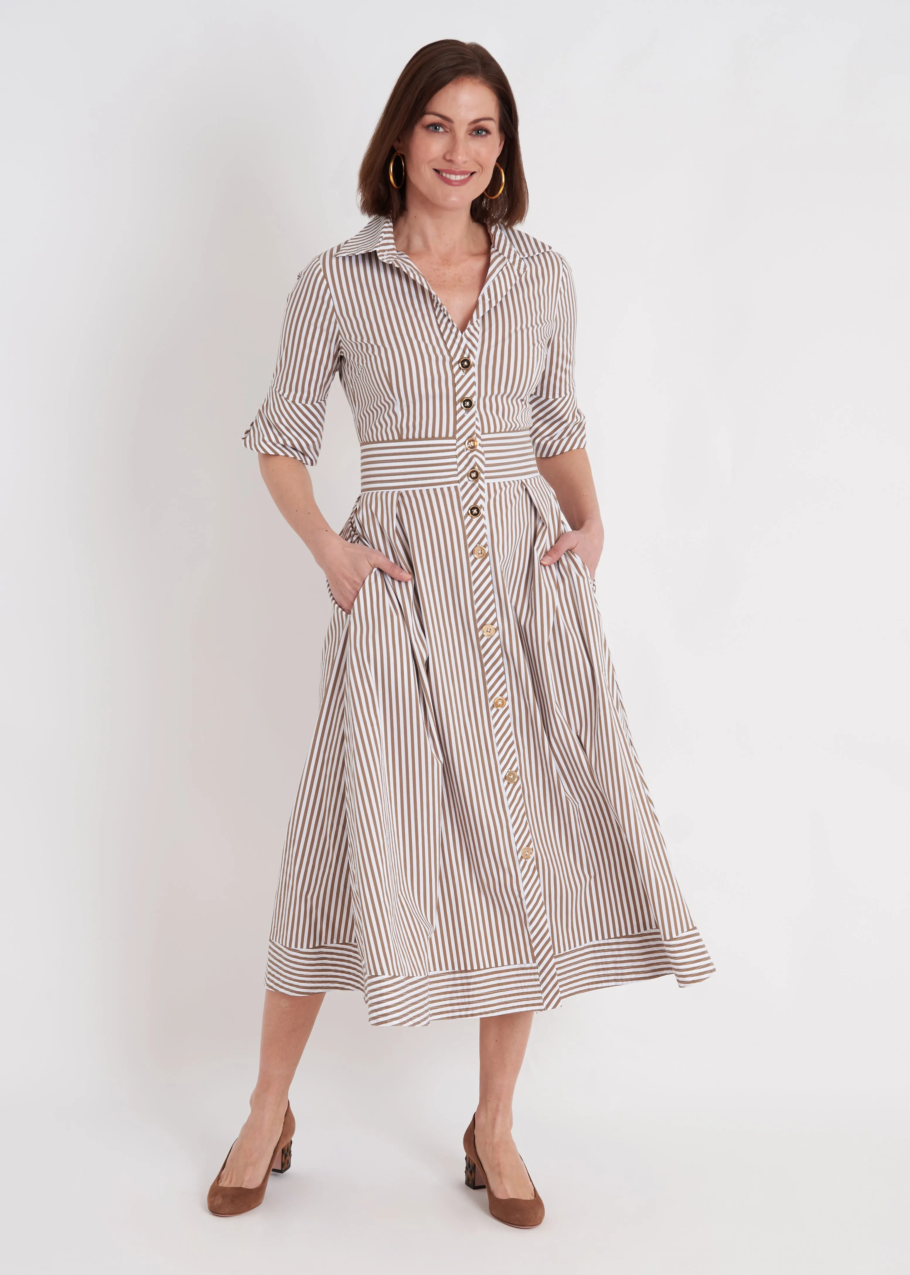 Monaco Dress - Taupe Stripe