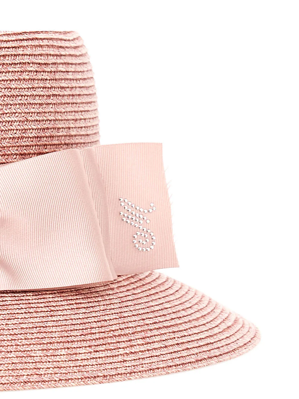 MONNALISA Raffia pink hat for girl with ribbon-17A003