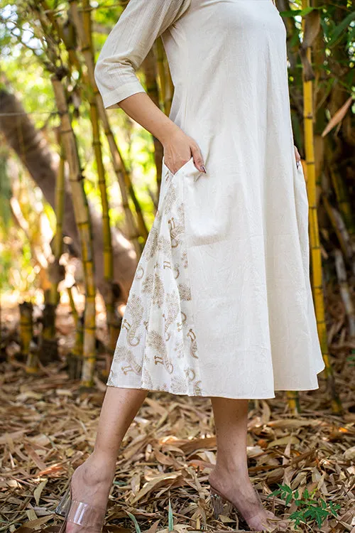 Moralfibre Kora Dress With Golden Peacock Details On Muslin Asymatrical Sleeves And Kali