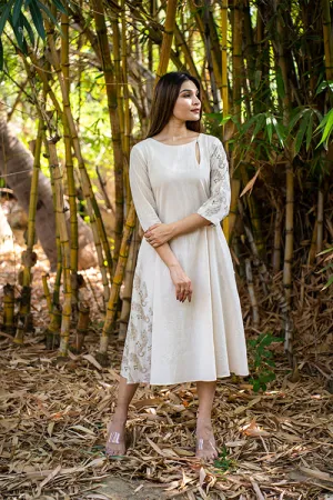 Moralfibre Kora Dress With Golden Peacock Details On Muslin Asymatrical Sleeves And Kali