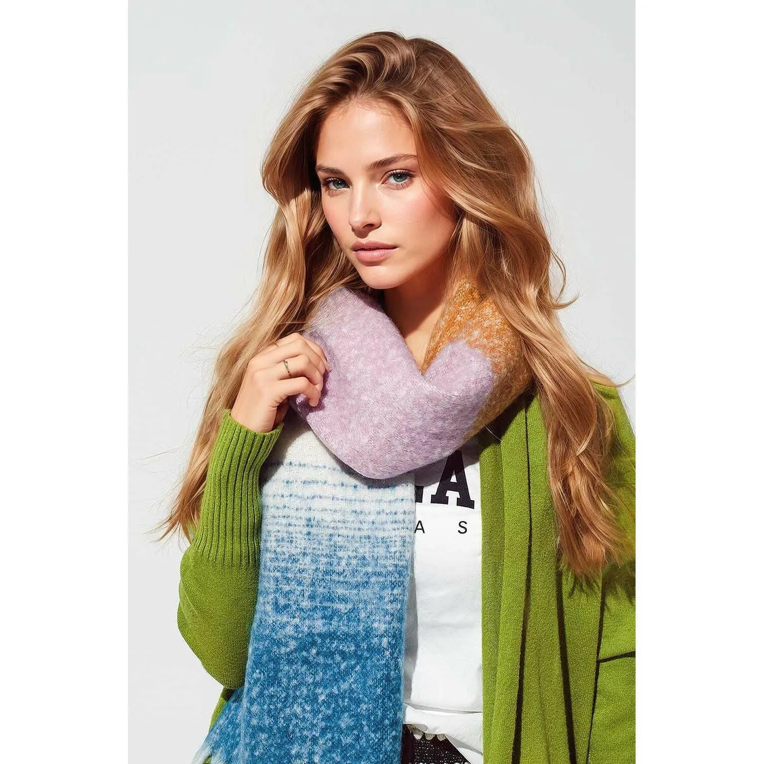 Multi Colored Striped Chunky Knit Scarf
