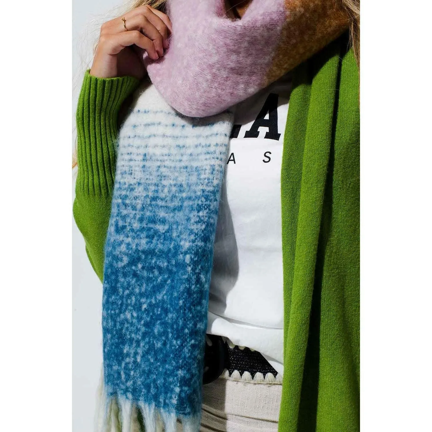 Multi Colored Striped Chunky Knit Scarf