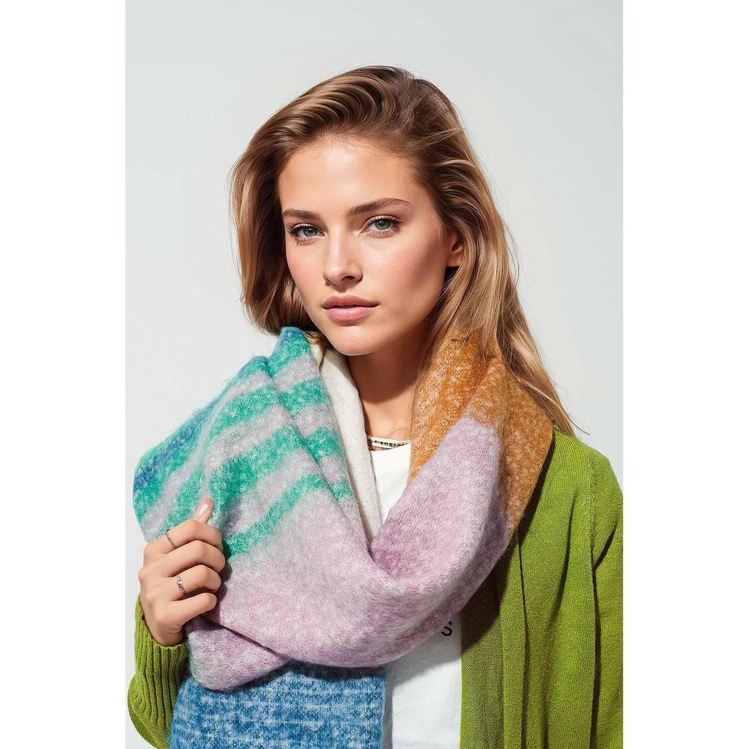 Multi Colored Striped Chunky Knit Scarf