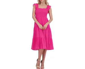 NANETTE LEPORE Women's Shirred Sleeveless Maxi Dress in Fuchsia Rose Pink