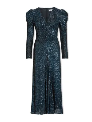 Navy Ophelia bias cut sequin maxi dress