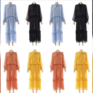 Necktied See-through Maxi Dress 