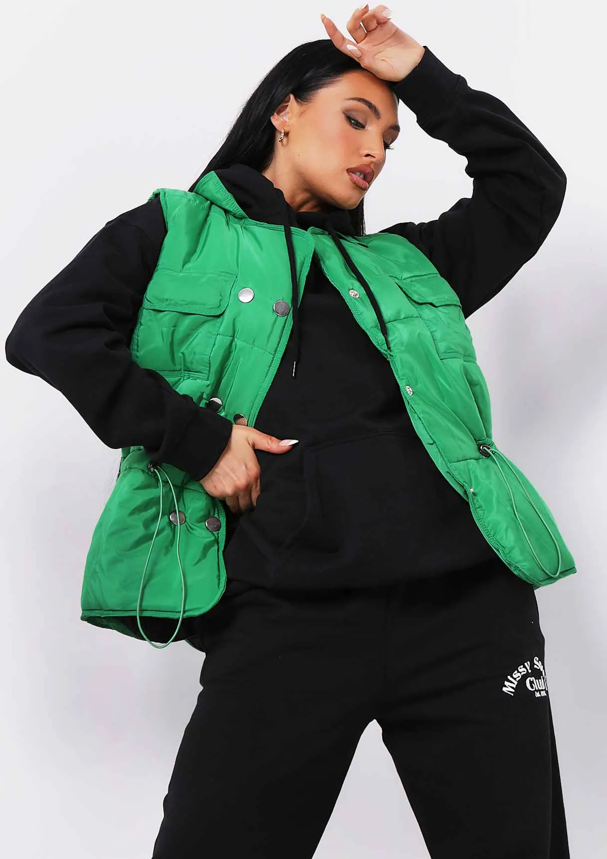 Nelly Green Padded Toggle Detail Gilet