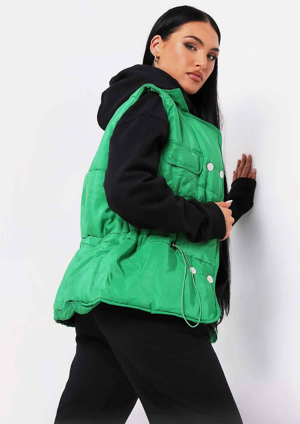 Nelly Green Padded Toggle Detail Gilet