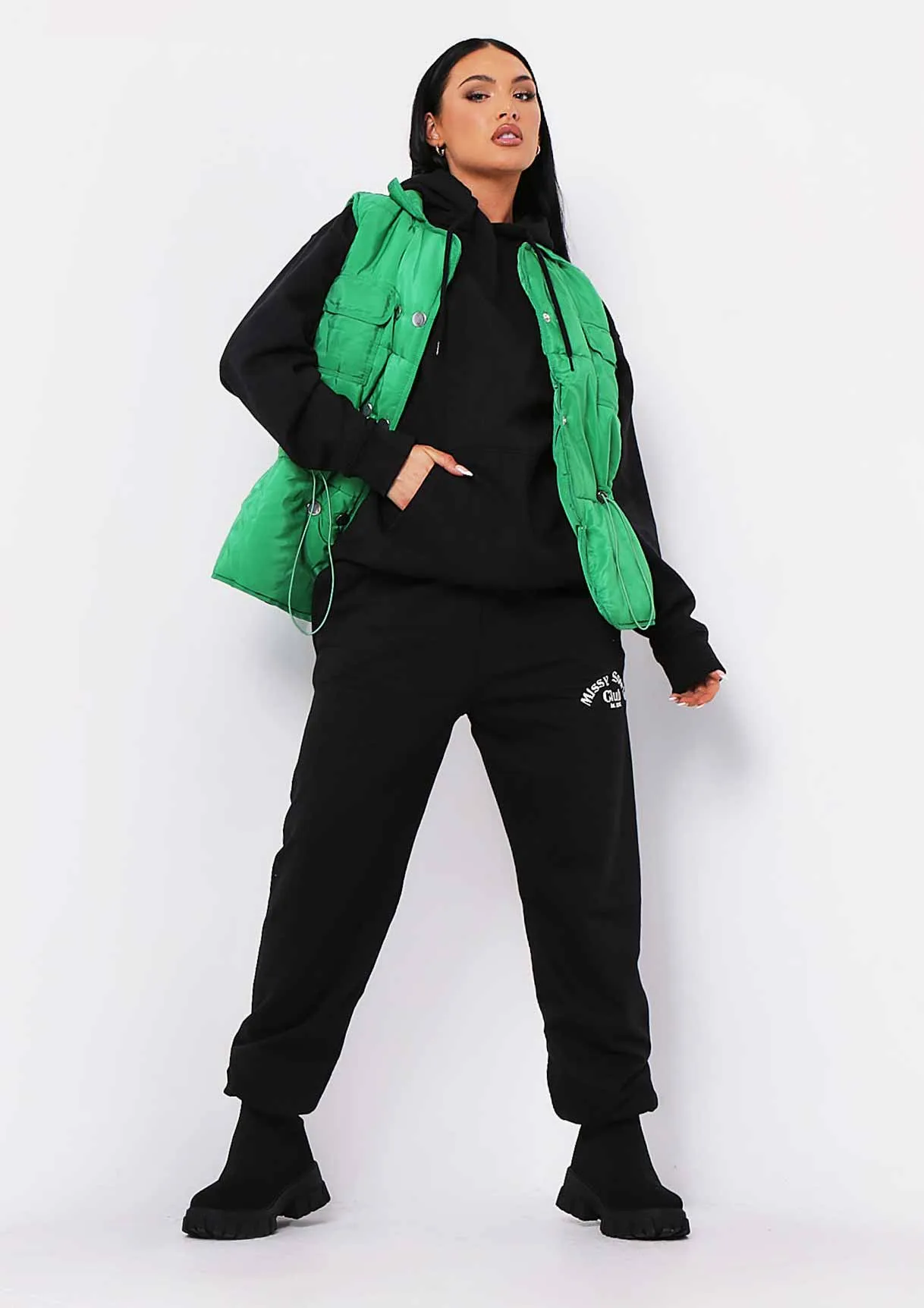 Nelly Green Padded Toggle Detail Gilet