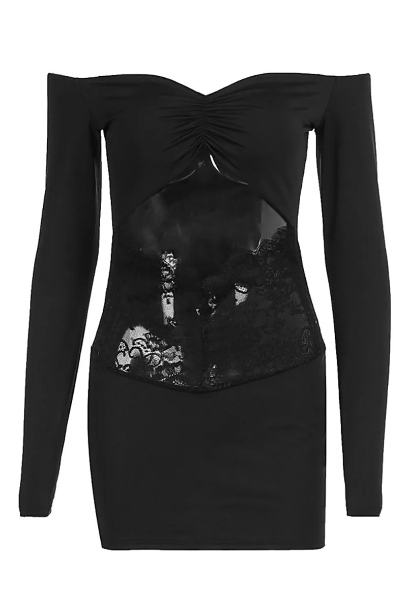 Off Shoulder Cutout Lace Bodycon Mini Dress