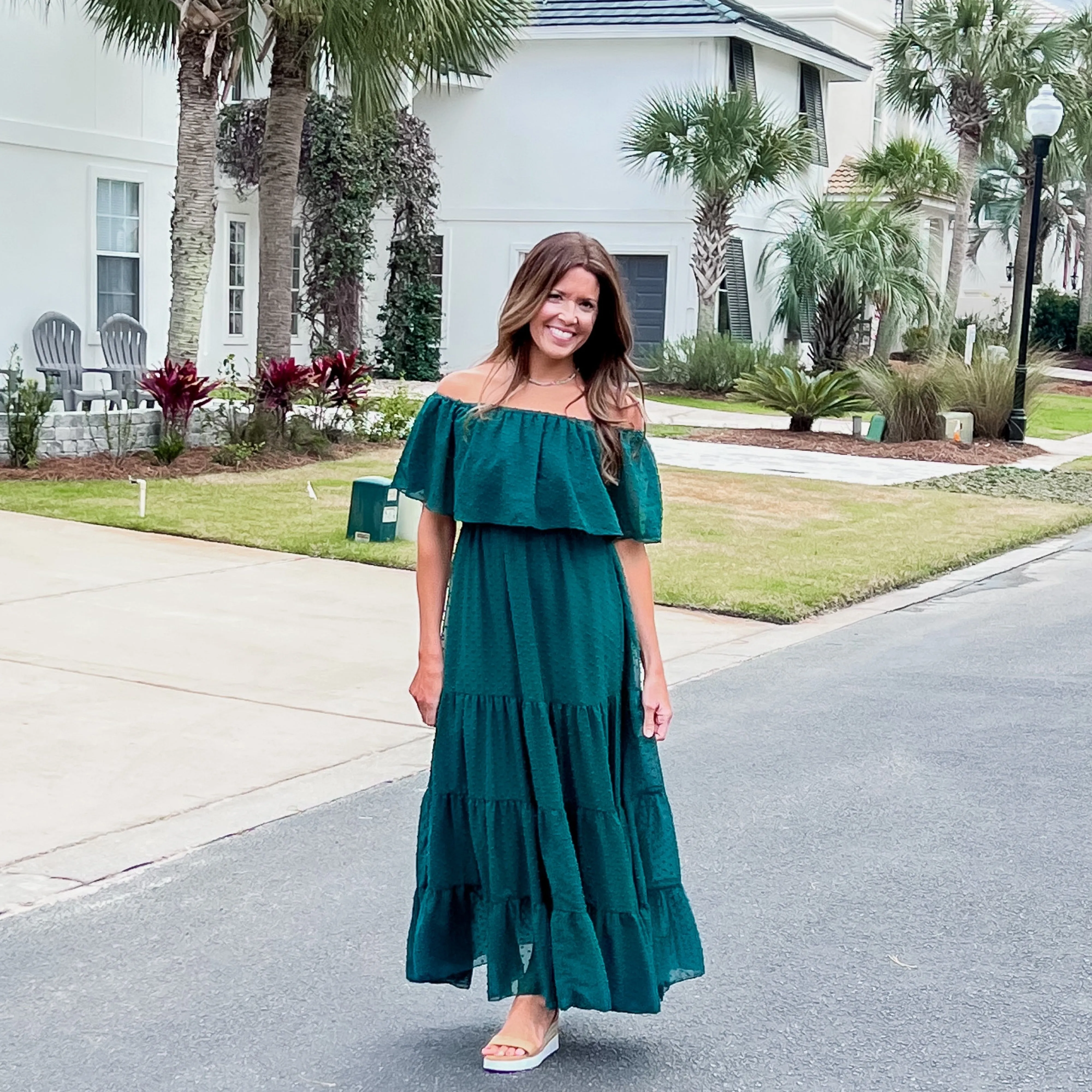 Off Shoulder Dot Maxi