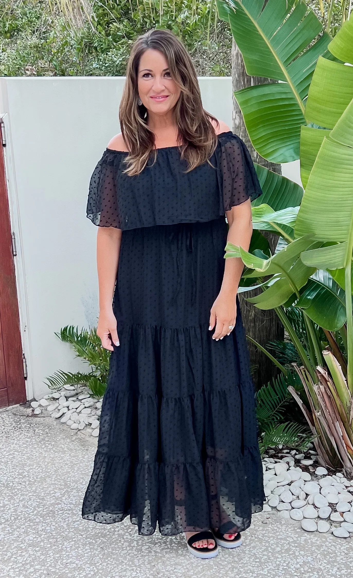 Off Shoulder Dot Maxi