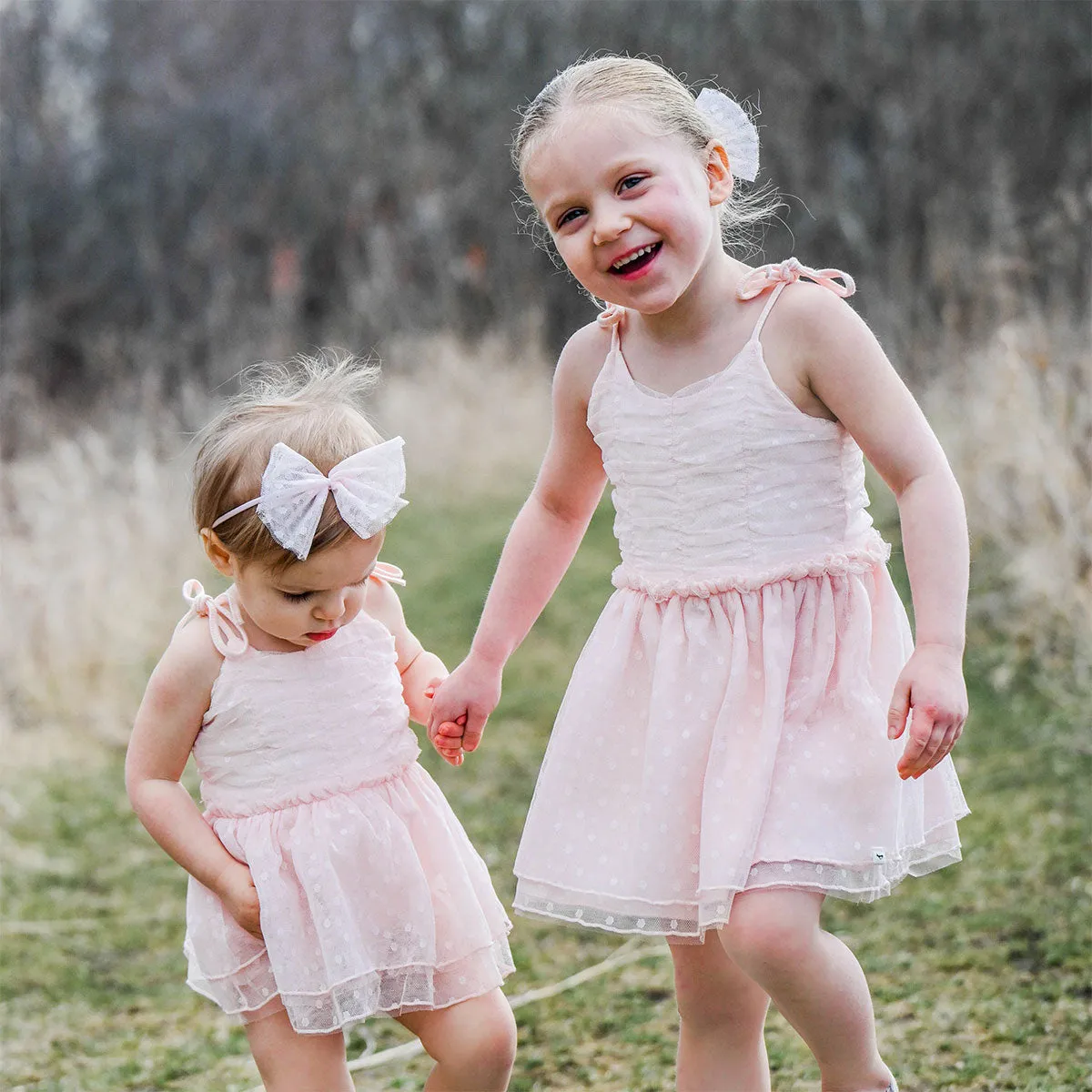 oh baby! Dotted Mesh Pointelle Ballet Dress - Pale Pink