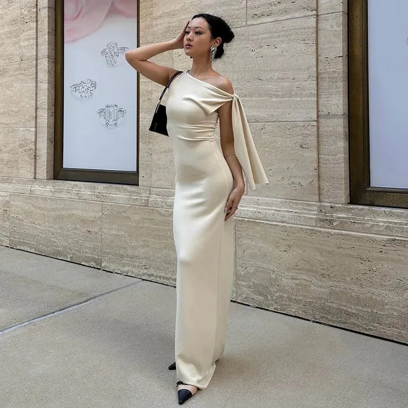 One Shoulder Tie Charming Up Maxi Dress