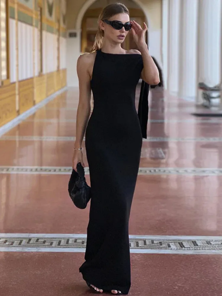 One Shoulder Tie Charming Up Maxi Dress