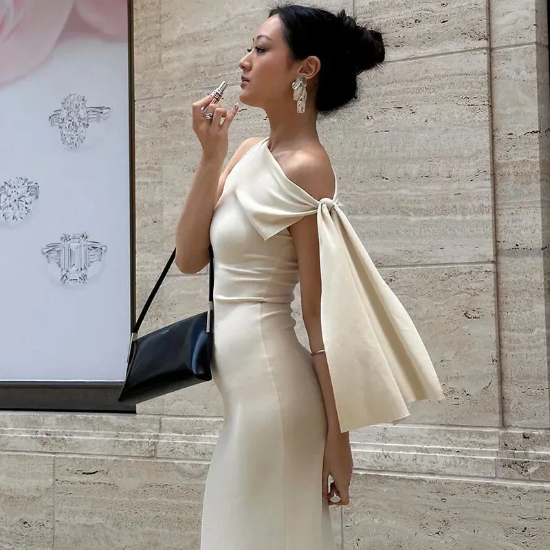 One Shoulder Tie Charming Up Maxi Dress