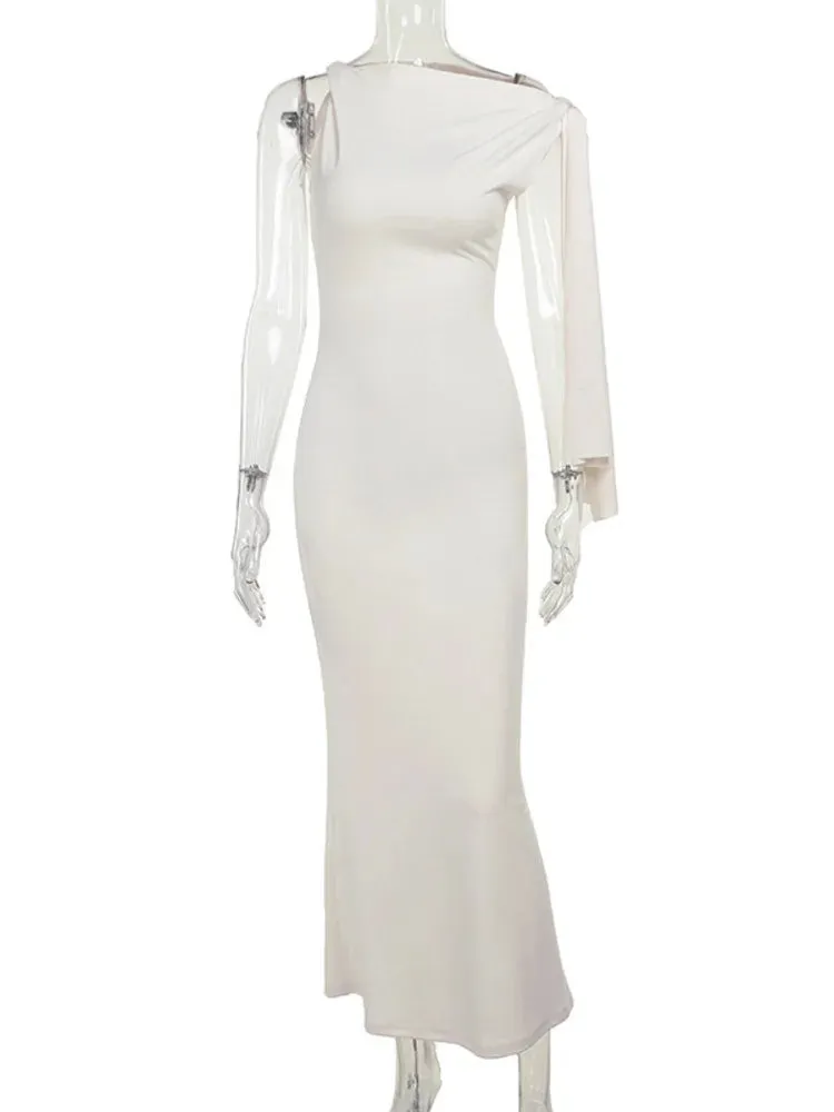 One Shoulder Tie Charming Up Maxi Dress