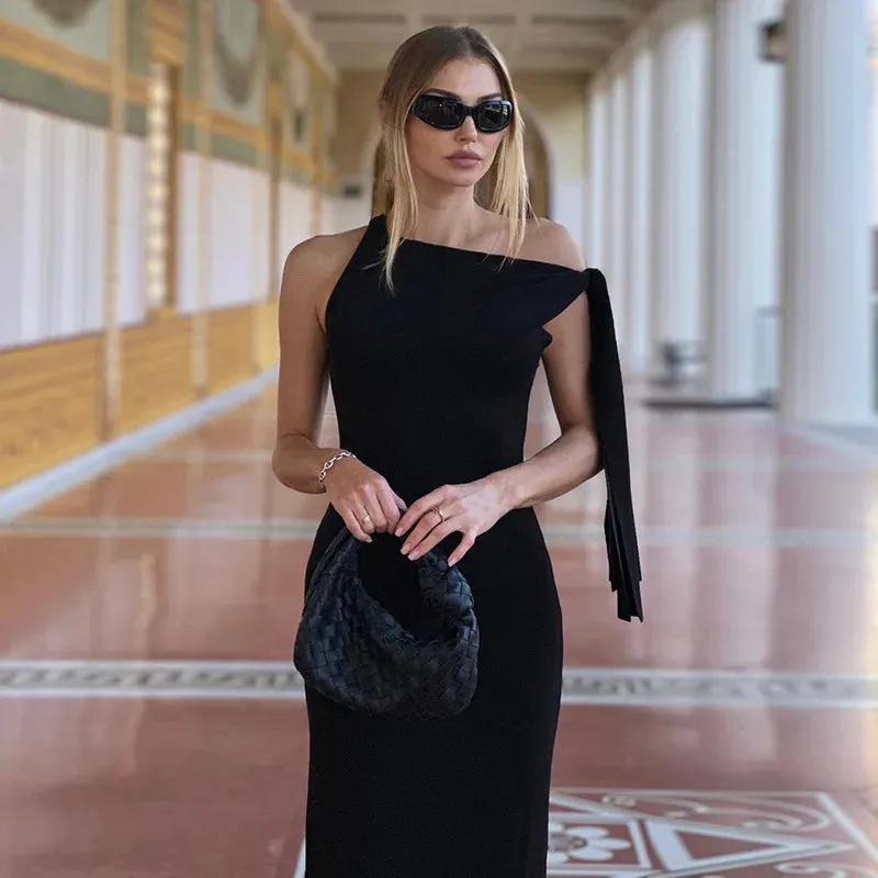 One Shoulder Tie Charming Up Maxi Dress