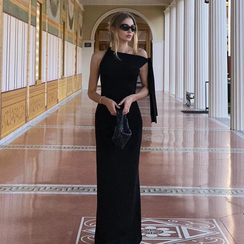 One Shoulder Tie Charming Up Maxi Dress