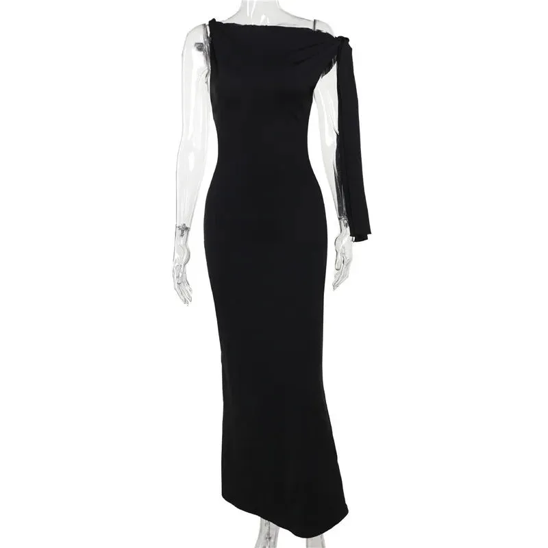 One Shoulder Tie Charming Up Maxi Dress