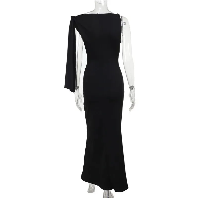 One Shoulder Tie Charming Up Maxi Dress