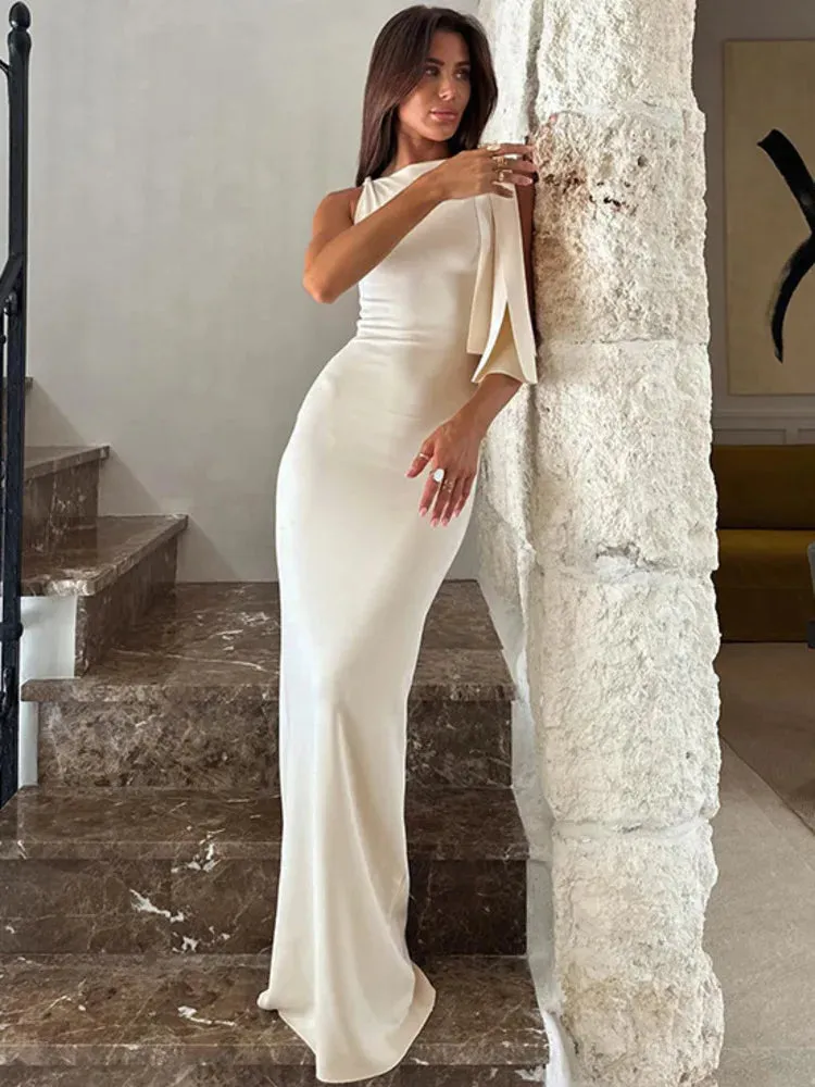 One Shoulder Tie Charming Up Maxi Dress