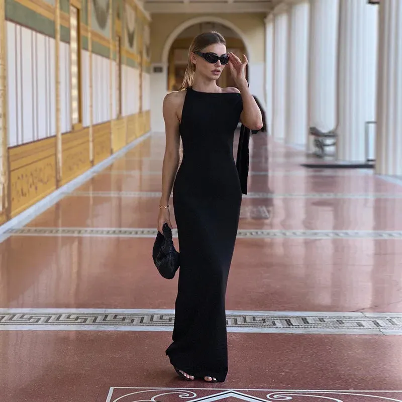 One Shoulder Tie Charming Up Maxi Dress