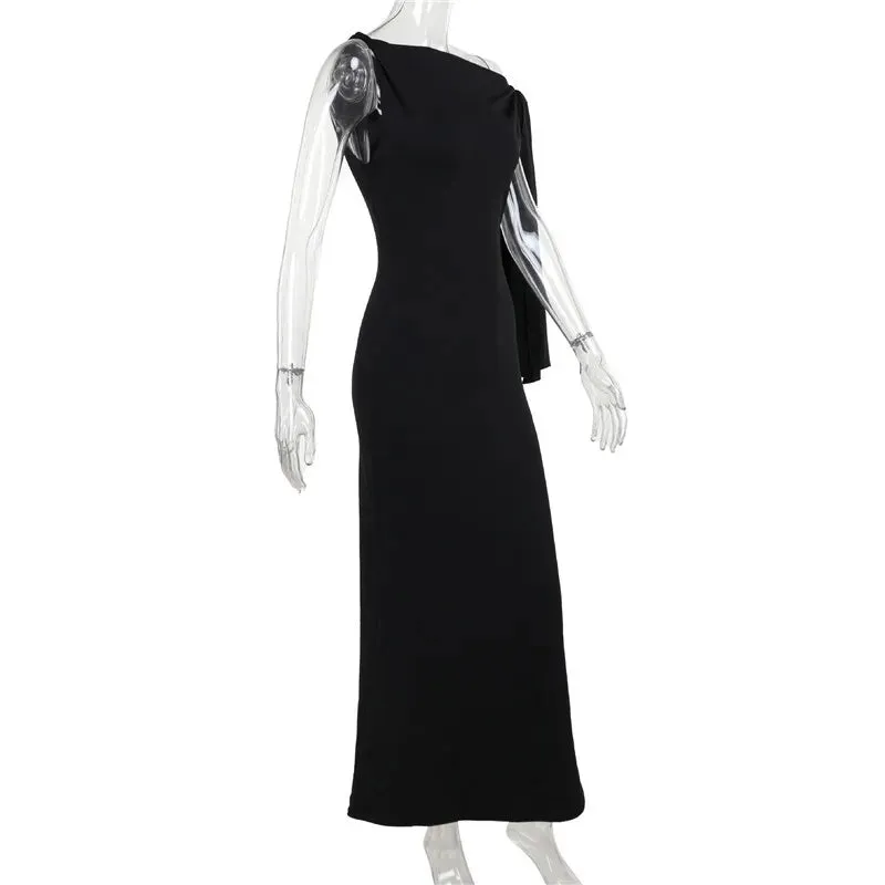 One Shoulder Tie Charming Up Maxi Dress