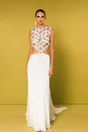 Organza and Feathered Flared Dress