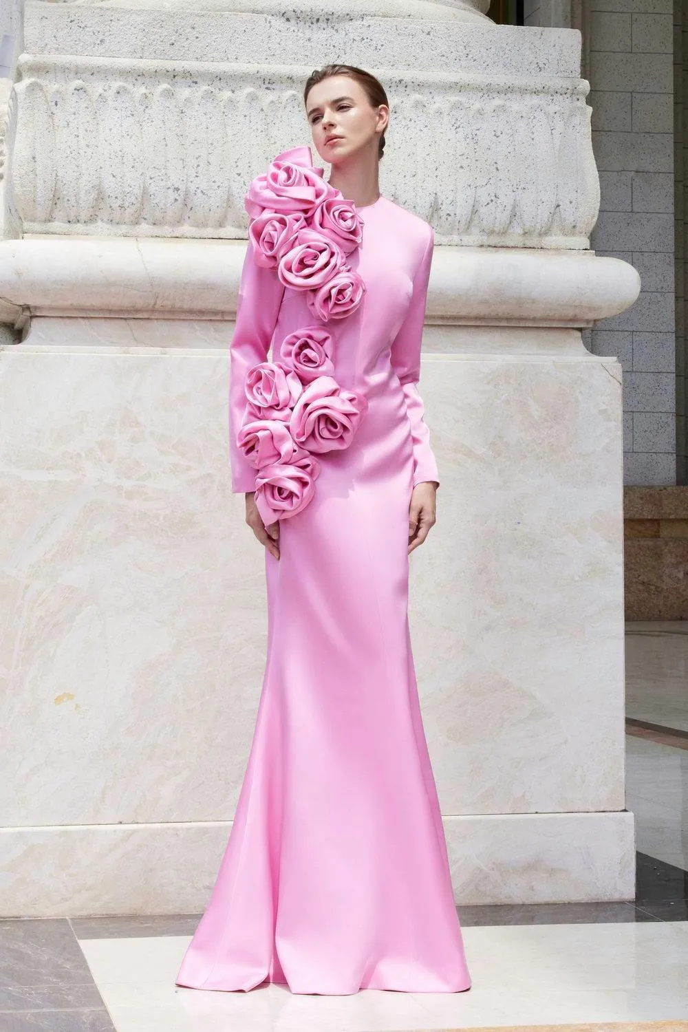 Phantasm Trumpet Long Sleeved Silk Floor Length Dress