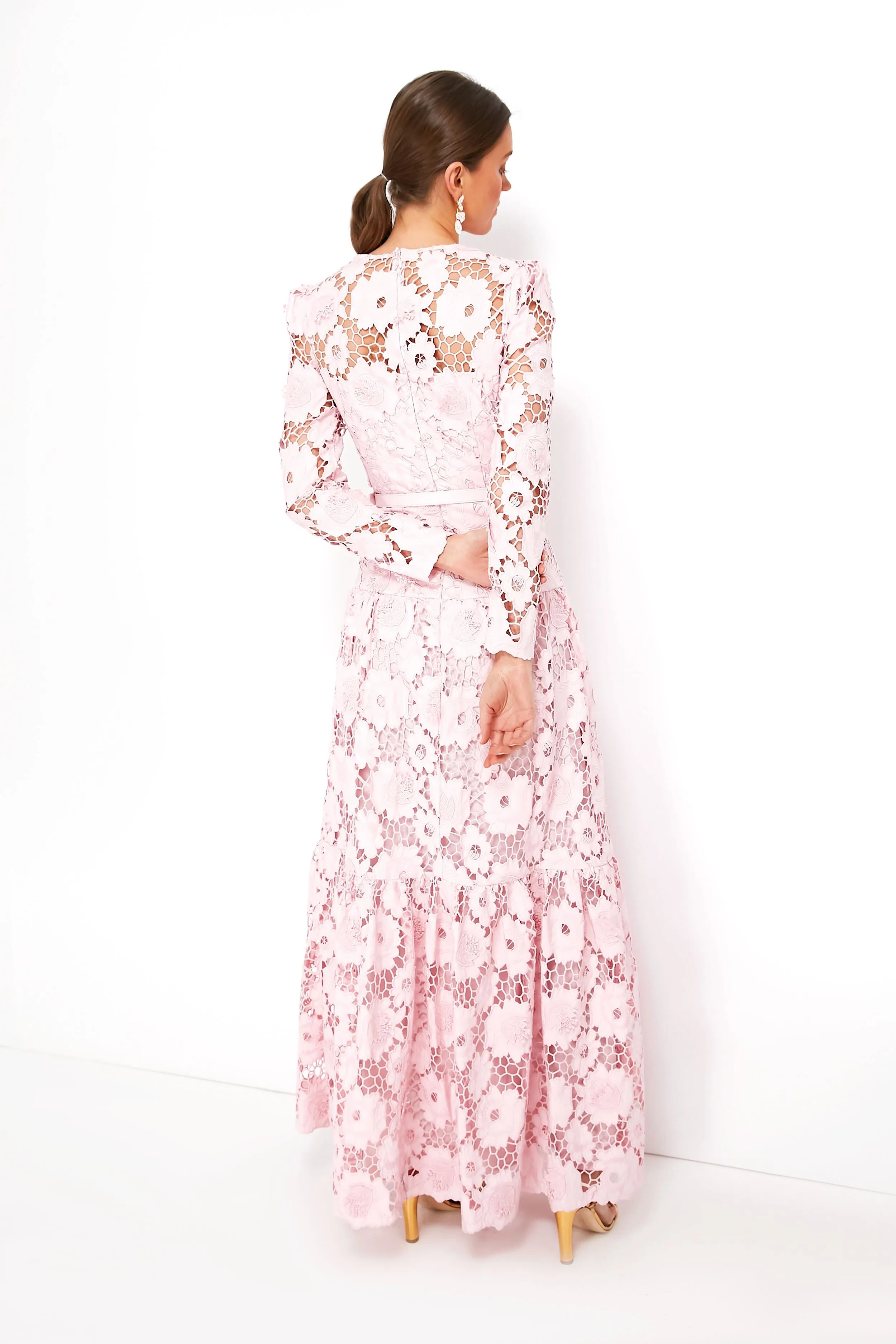 Pink 3D Cotton Lace Maxi Dress