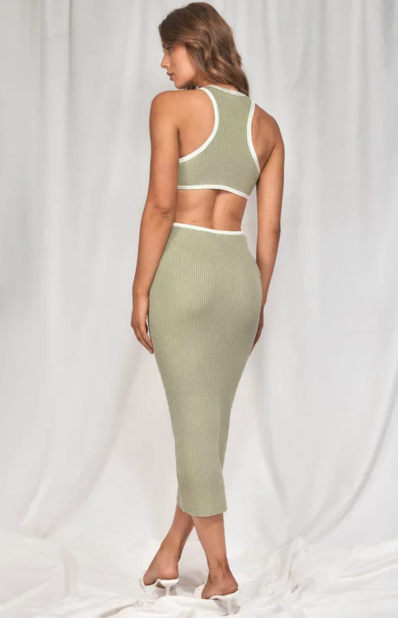 PIPING CUTOUT MIDI DRESS