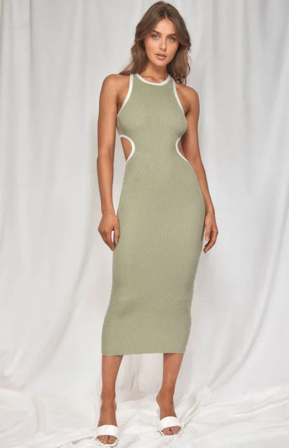 PIPING CUTOUT MIDI DRESS