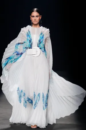 Pleated Printed A-line Flared Dress