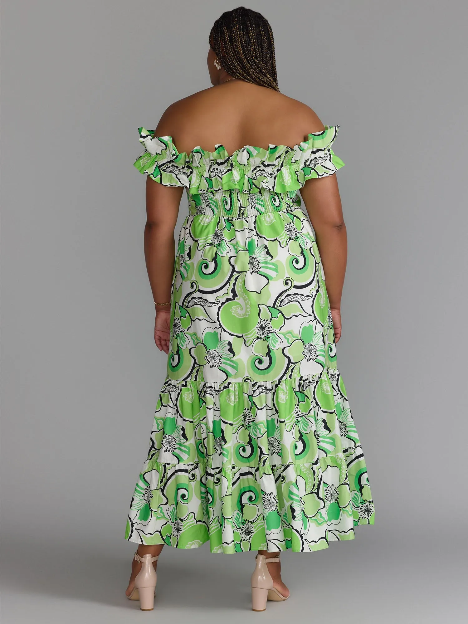 Plus Off-Shoulder Smocked Back Maxi Dress