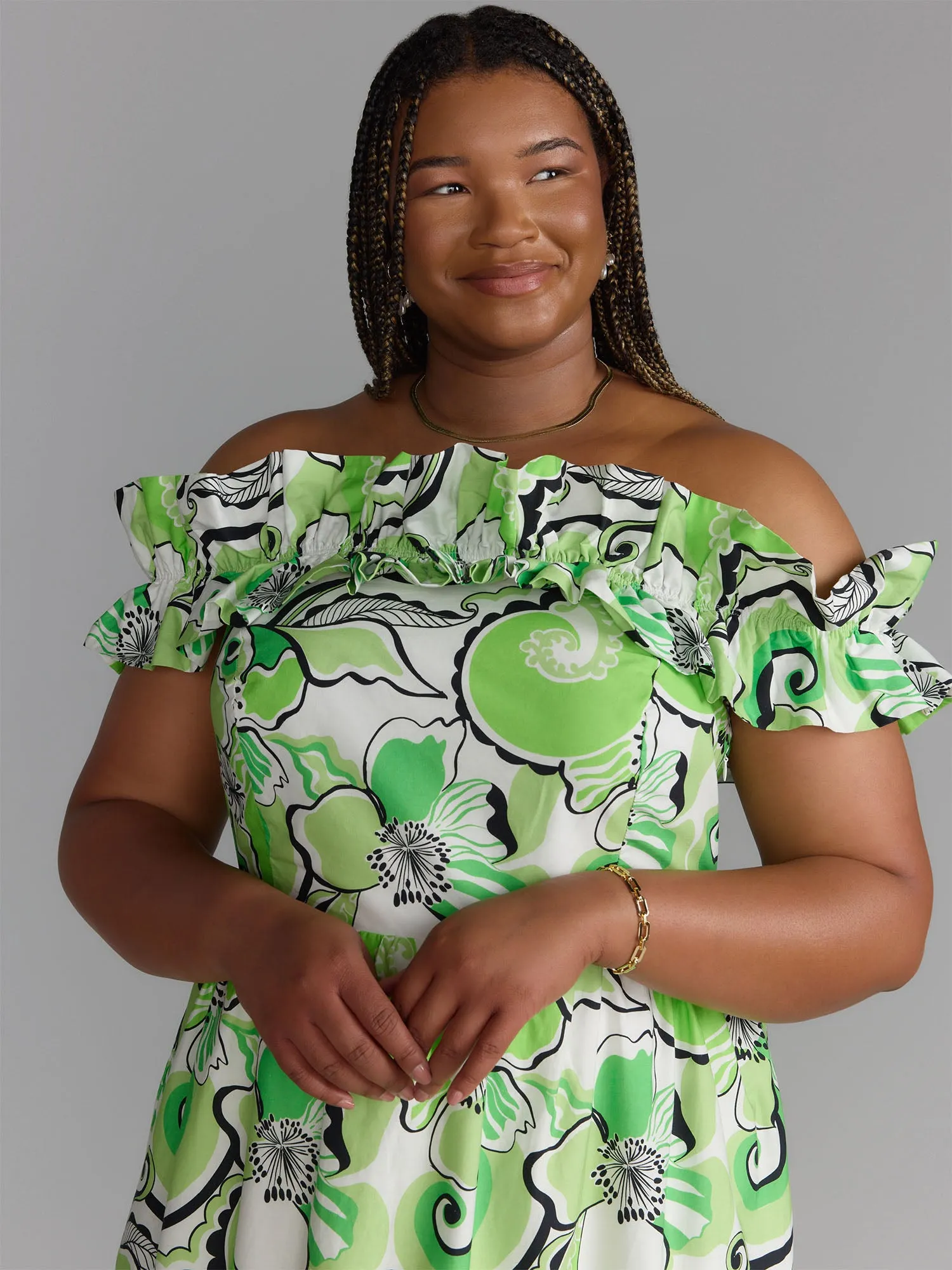 Plus Off-Shoulder Smocked Back Maxi Dress