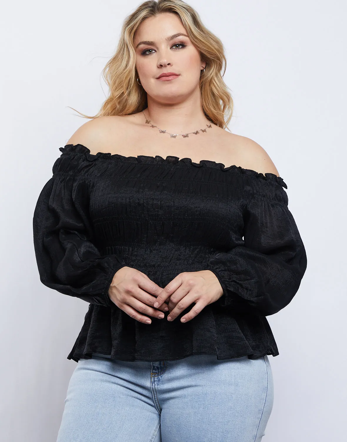 Plus Size Amy Smocked Long Sleeve Top