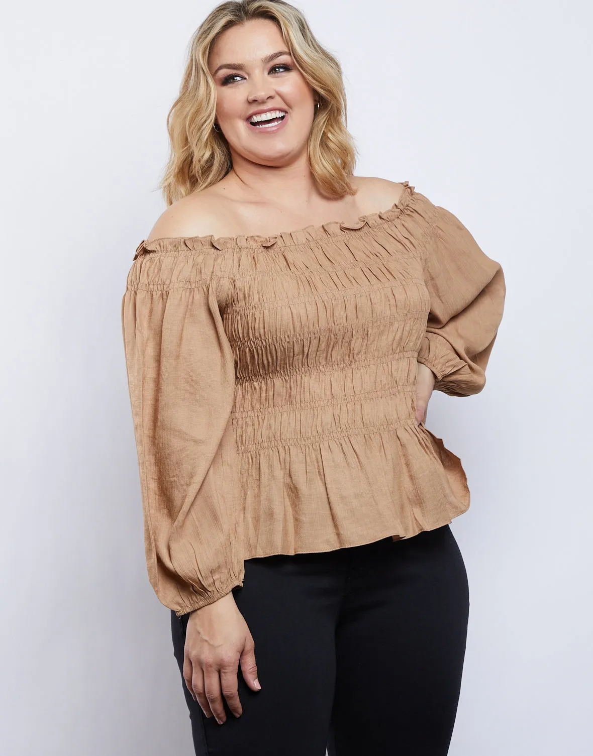 Plus Size Amy Smocked Long Sleeve Top