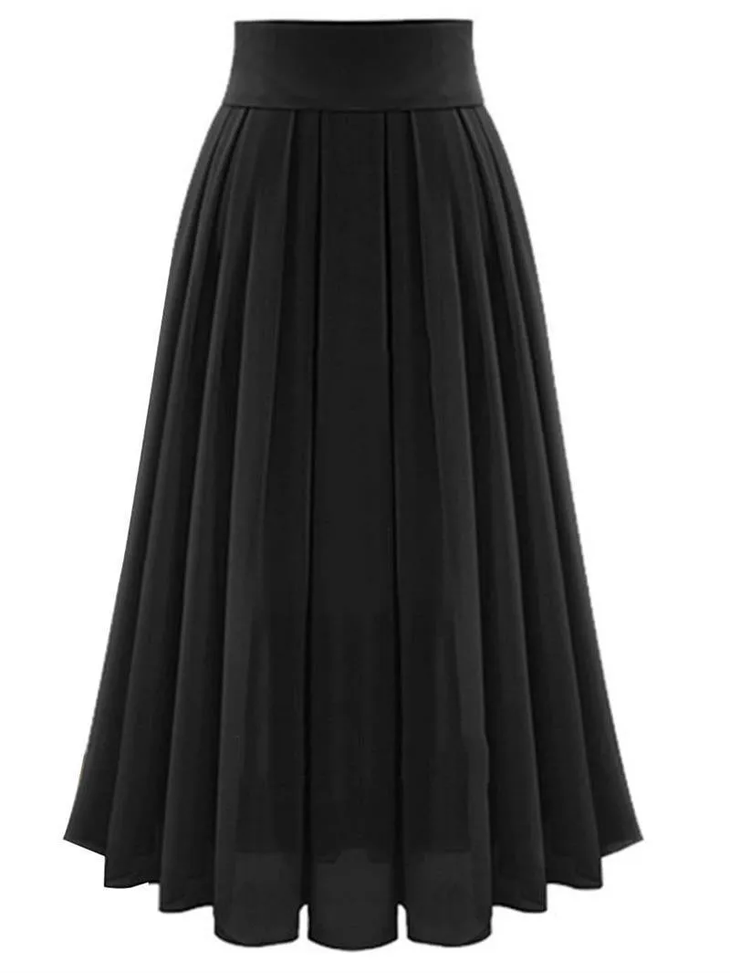 Plus Temperament Commute Size Skirt Solid Color High Waist Super Pleated Chiffon Dress