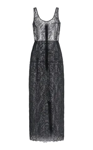 Polus Sheer Maxi Dress with Slip in Black Silk Lace