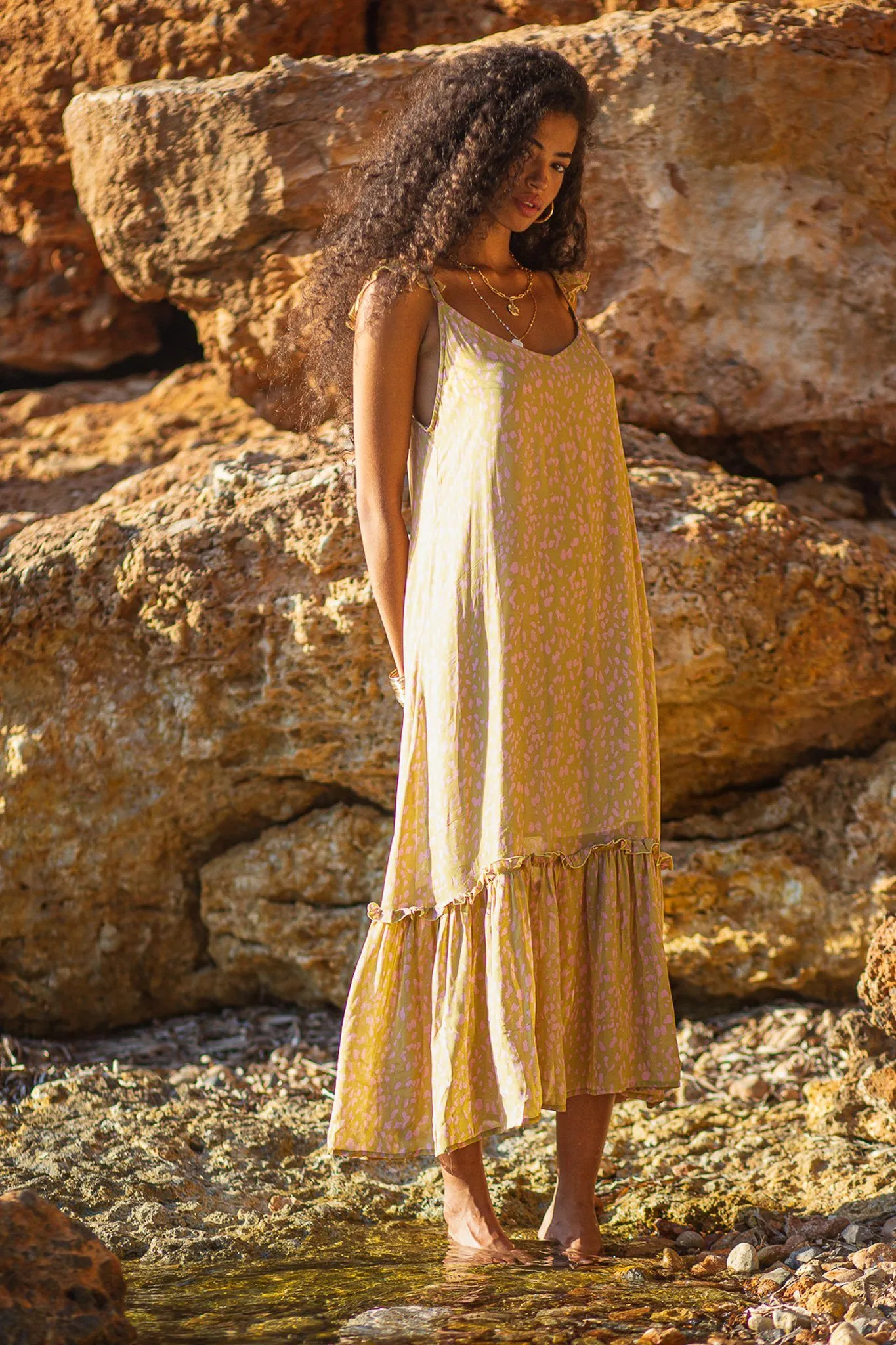 Poppy Field Alia Maxi Dress - Pistachio Dot